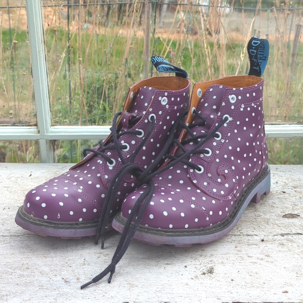 Fluevog Boots Derby Swirl Purple with Dots (Discontinued)